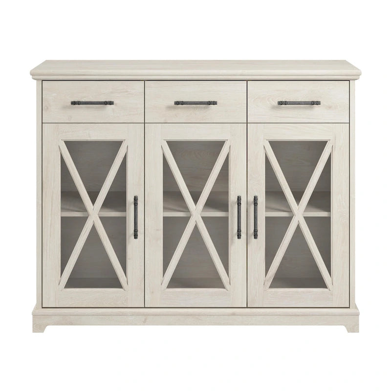 Buffet vaisselier de ferme avec portes vitrées et 3 tiroirs 117 cm