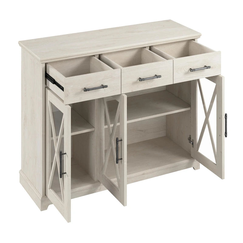 Buffet vaisselier de ferme avec portes vitrées et 3 tiroirs 117 cm