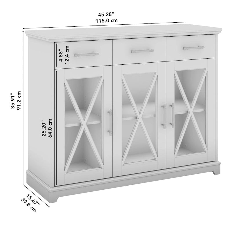 Buffet vaisselier de ferme avec portes vitrées et 3 tiroirs 117 cm
