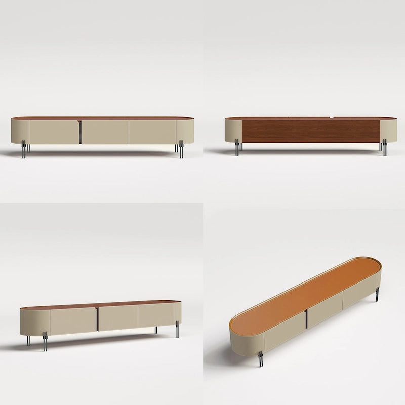 Meuble TV moderne en cuir de selle avec 3 tiroirs et pieds en acier — Console de divertissement de 200 cm