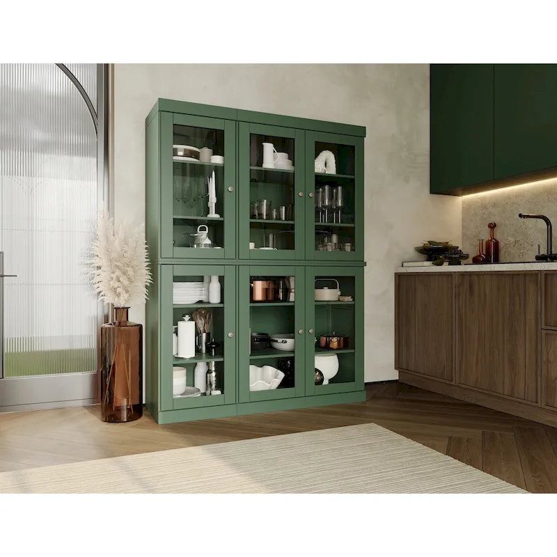 Armoire de salle à manger en pin massif avec portes vitrées et étagères réglables — Fabriquée au Brésil