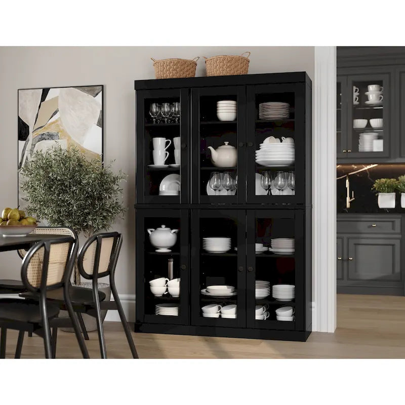 Armoire de salle à manger en pin massif avec portes vitrées et étagères réglables — Fabriquée au Brésil