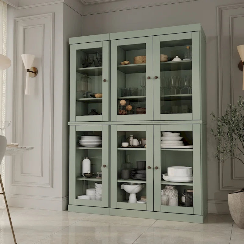 Armoire de salle à manger en pin massif avec portes vitrées et étagères réglables — Fabriquée au Brésil