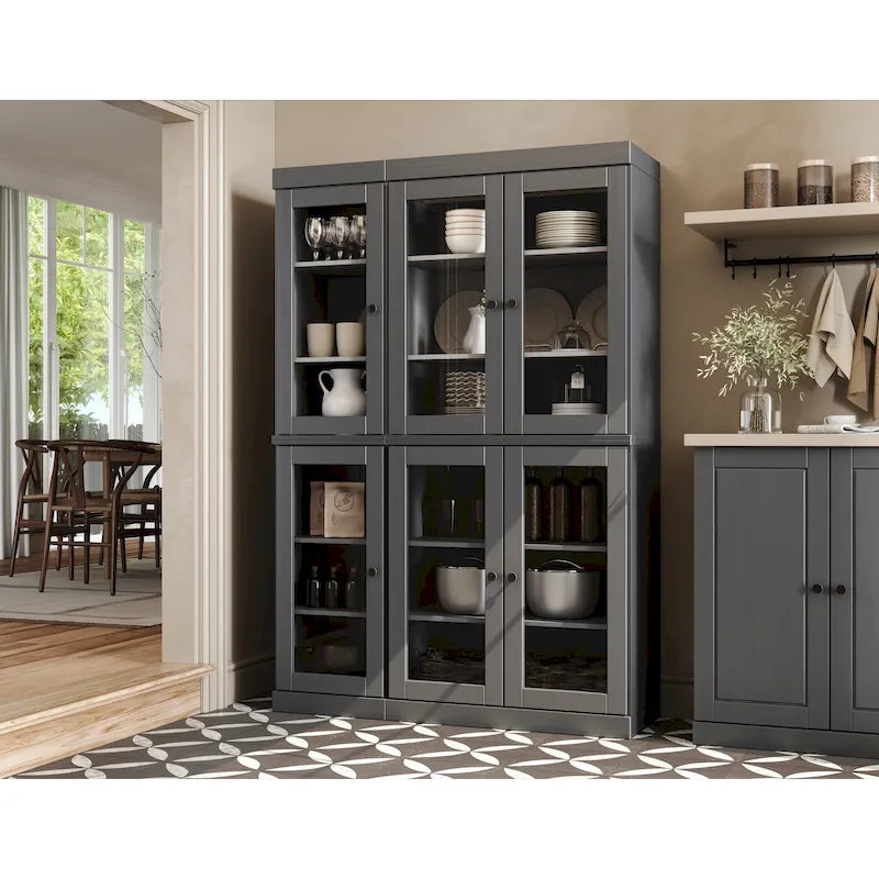 Armoire de salle à manger en pin massif avec portes vitrées et étagères réglables — Fabriquée au Brésil