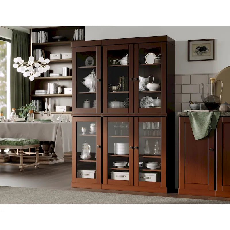 Armoire de salle à manger en pin massif avec portes vitrées et étagères réglables — Fabriquée au Brésil