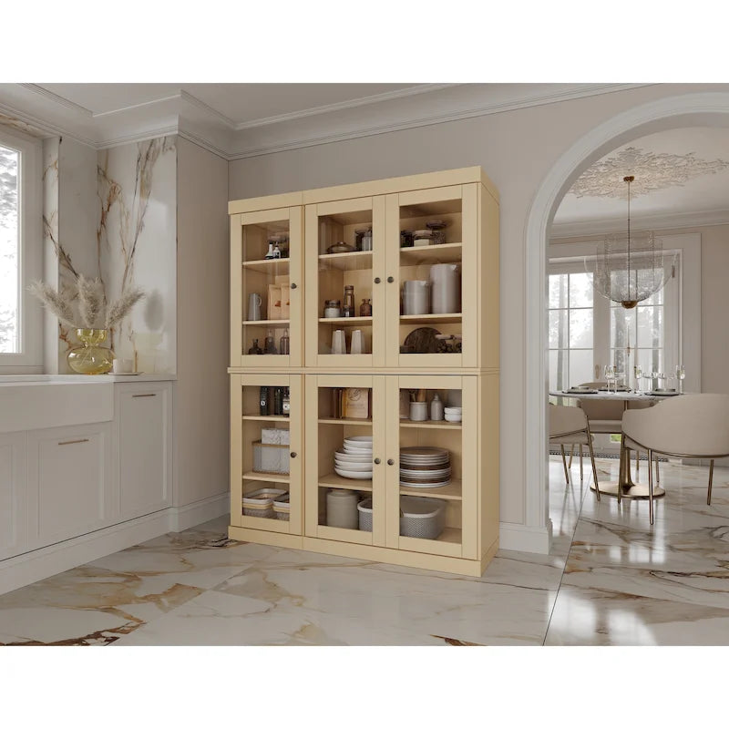 Armoire de salle à manger en pin massif avec portes vitrées et étagères réglables — Fabriquée au Brésil
