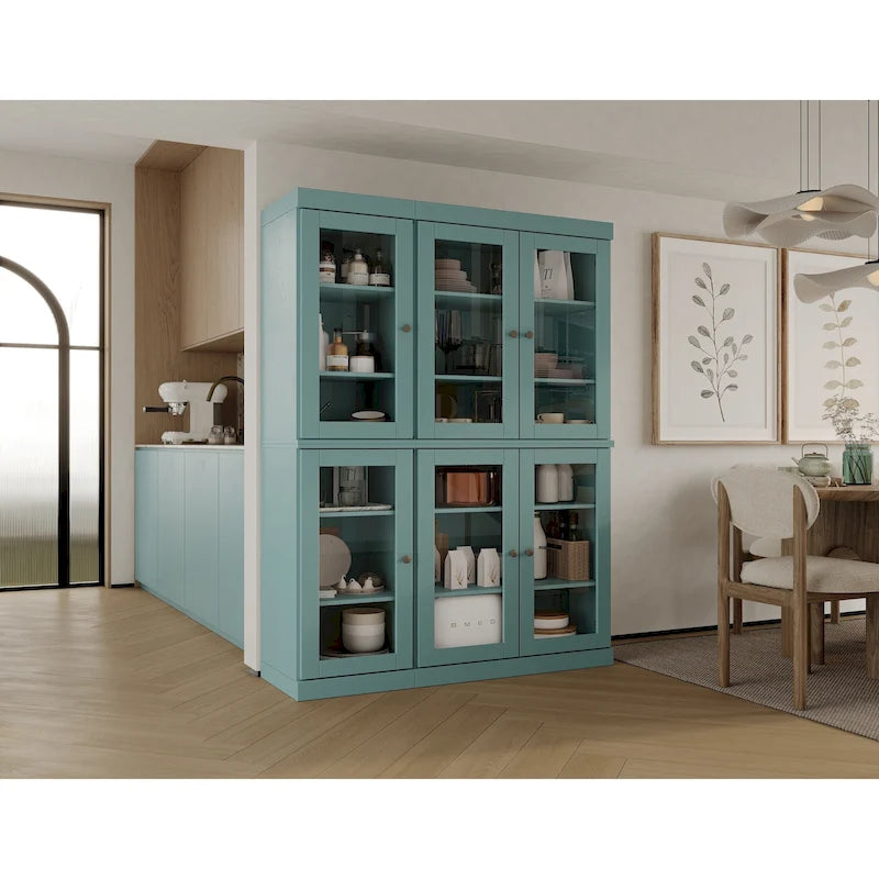 Armoire de salle à manger en pin massif avec portes vitrées et étagères réglables — Fabriquée au Brésil