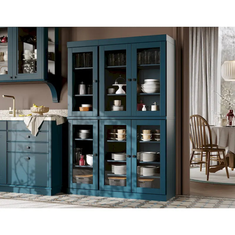 Armoire de salle à manger en pin massif avec portes vitrées et étagères réglables — Fabriquée au Brésil
