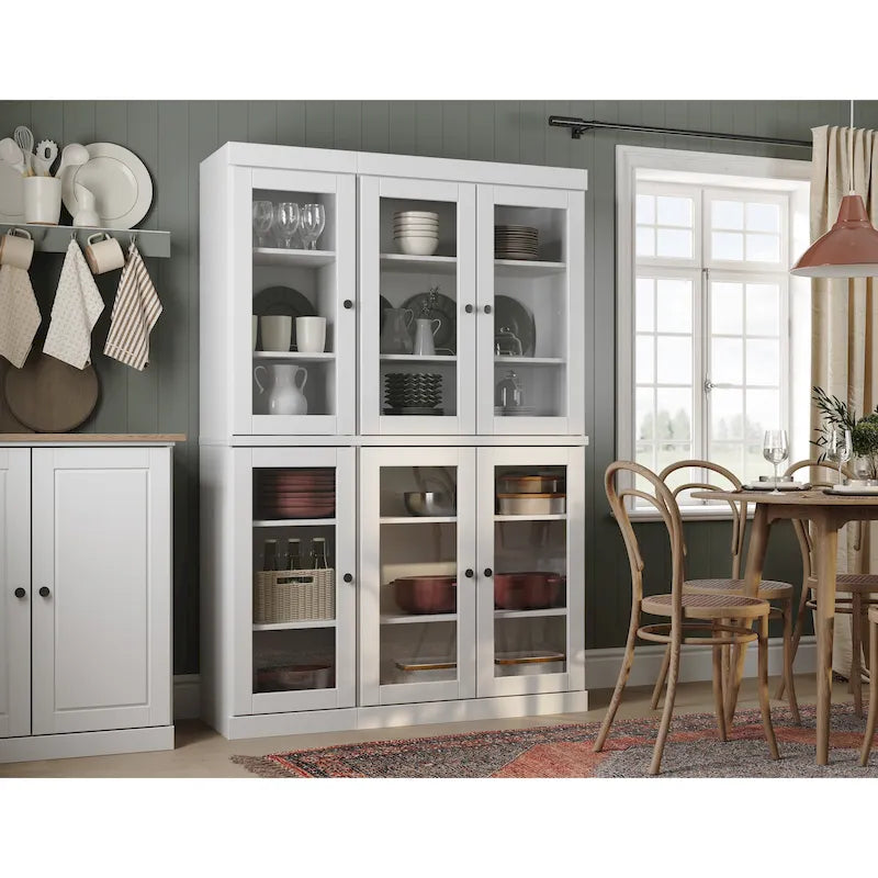 Armoire de salle à manger en pin massif avec portes vitrées et étagères réglables — Fabriquée au Brésil