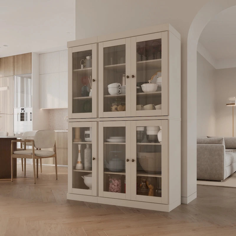 Armoire de salle à manger en pin massif avec portes vitrées et étagères réglables — Fabriquée au Brésil