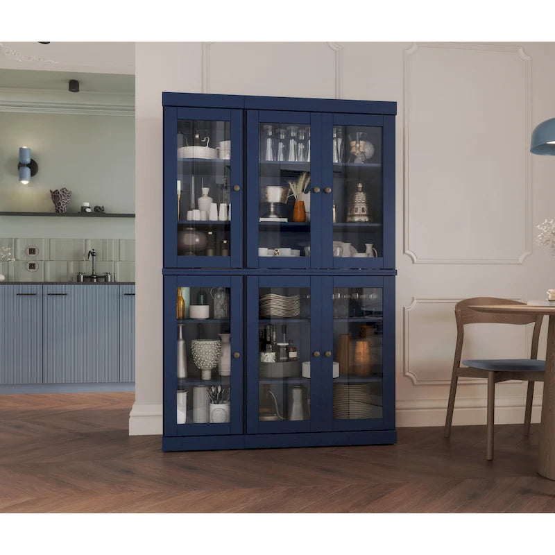 Armoire de salle à manger en pin massif avec portes vitrées et étagères réglables — Fabriquée au Brésil