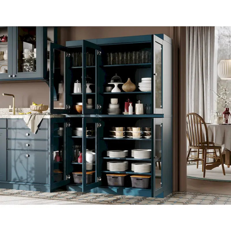 Armoire de salle à manger en pin massif avec portes vitrées et étagères réglables — Fabriquée au Brésil