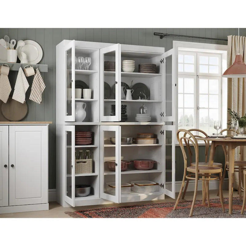 Armoire de salle à manger en pin massif avec portes vitrées et étagères réglables — Fabriquée au Brésil