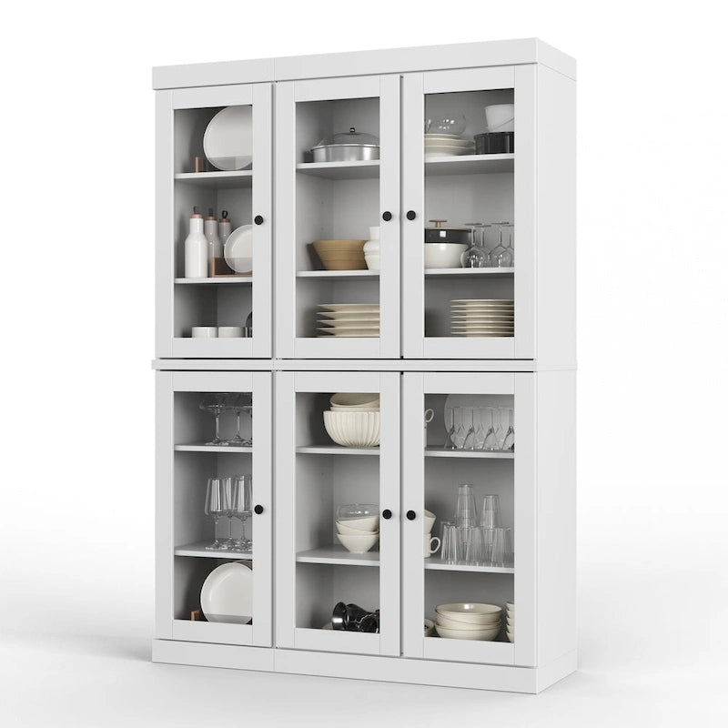 Armoire de salle à manger en pin massif avec portes vitrées et étagères réglables — Fabriquée au Brésil