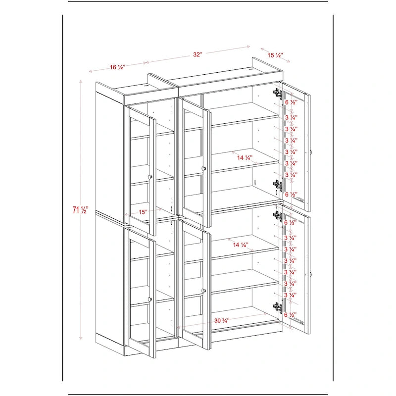 Armoire de salle à manger en pin massif avec portes vitrées et étagères réglables — Fabriquée au Brésil