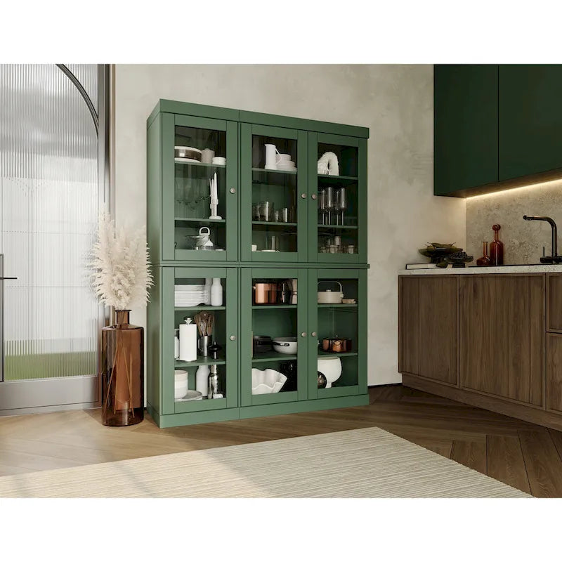 Armoire de salle à manger en pin massif avec portes vitrées et étagères réglables — Fabriquée au Brésil