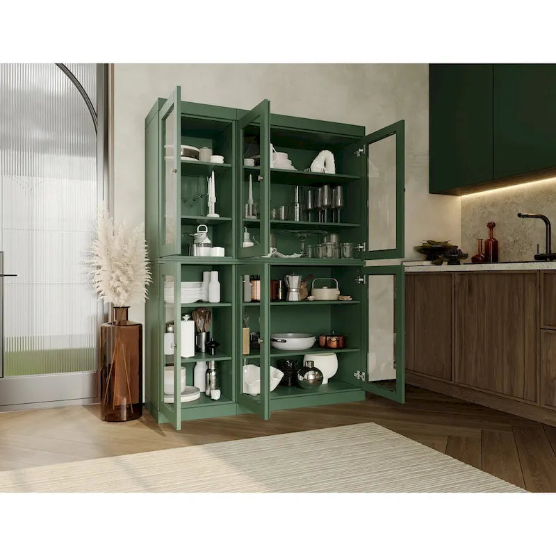 Armoire de salle à manger en pin massif avec portes vitrées et étagères réglables — Fabriquée au Brésil