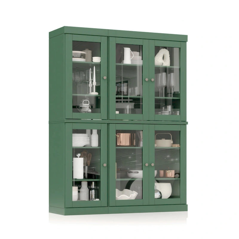Armoire de salle à manger en pin massif avec portes vitrées et étagères réglables — Fabriquée au Brésil