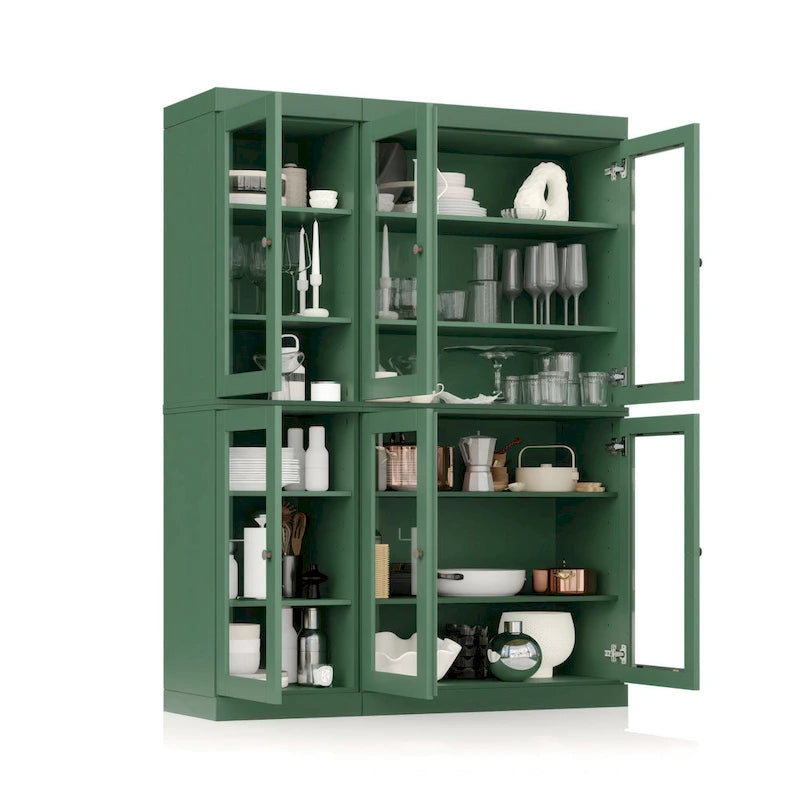 Armoire de salle à manger en pin massif avec portes vitrées et étagères réglables — Fabriquée au Brésil