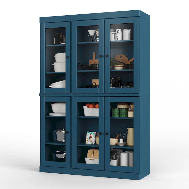 Armoire de salle à manger en pin massif avec portes vitrées et étagères réglables — Fabriquée au Brésil