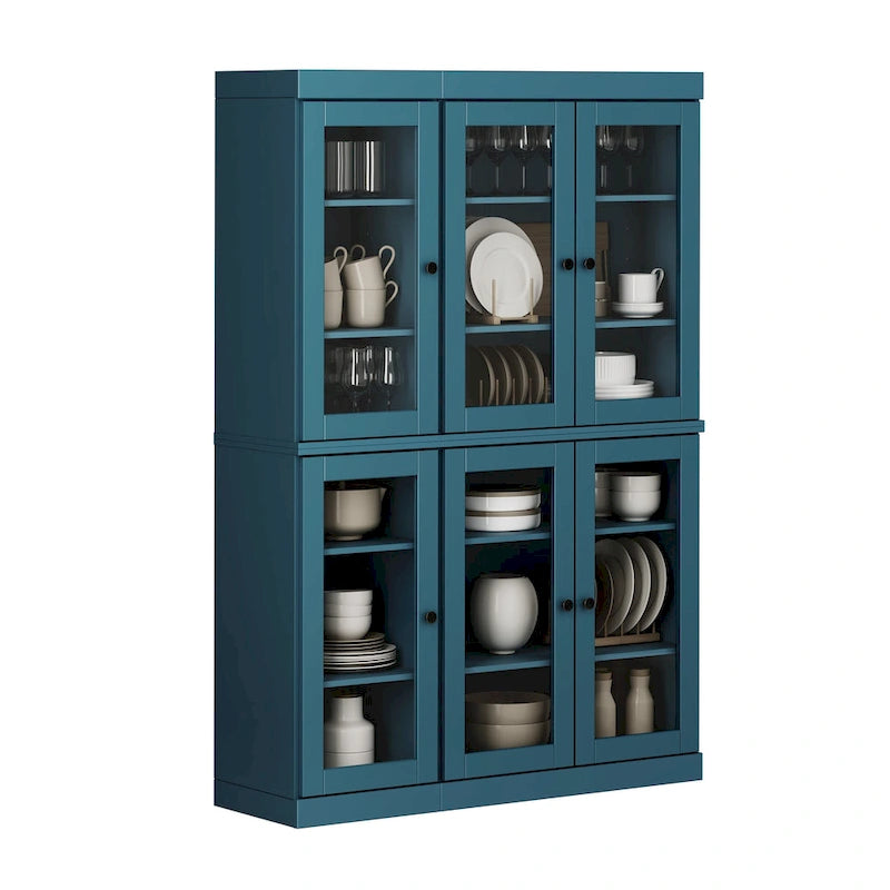 Armoire de salle à manger en pin massif avec portes vitrées et étagères réglables — Fabriquée au Brésil