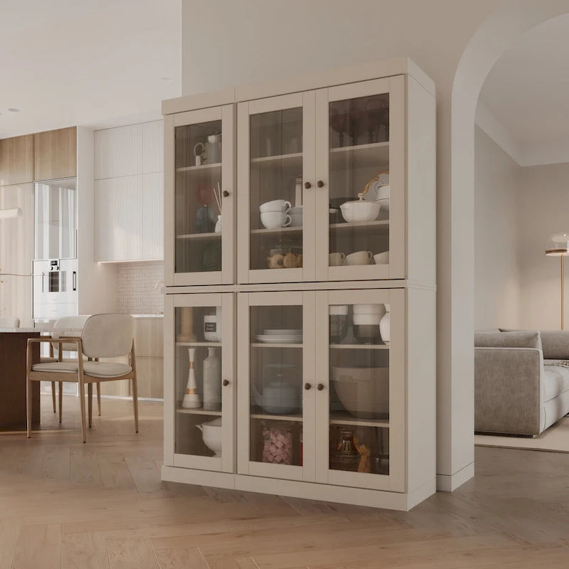 Armoire de salle à manger en pin massif avec portes vitrées et étagères réglables — Fabriquée au Brésil