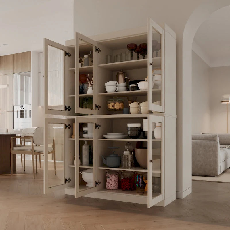 Armoire de salle à manger en pin massif avec portes vitrées et étagères réglables — Fabriquée au Brésil
