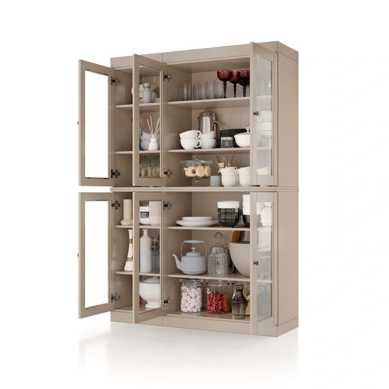 Armoire de salle à manger en pin massif avec portes vitrées et étagères réglables — Fabriquée au Brésil