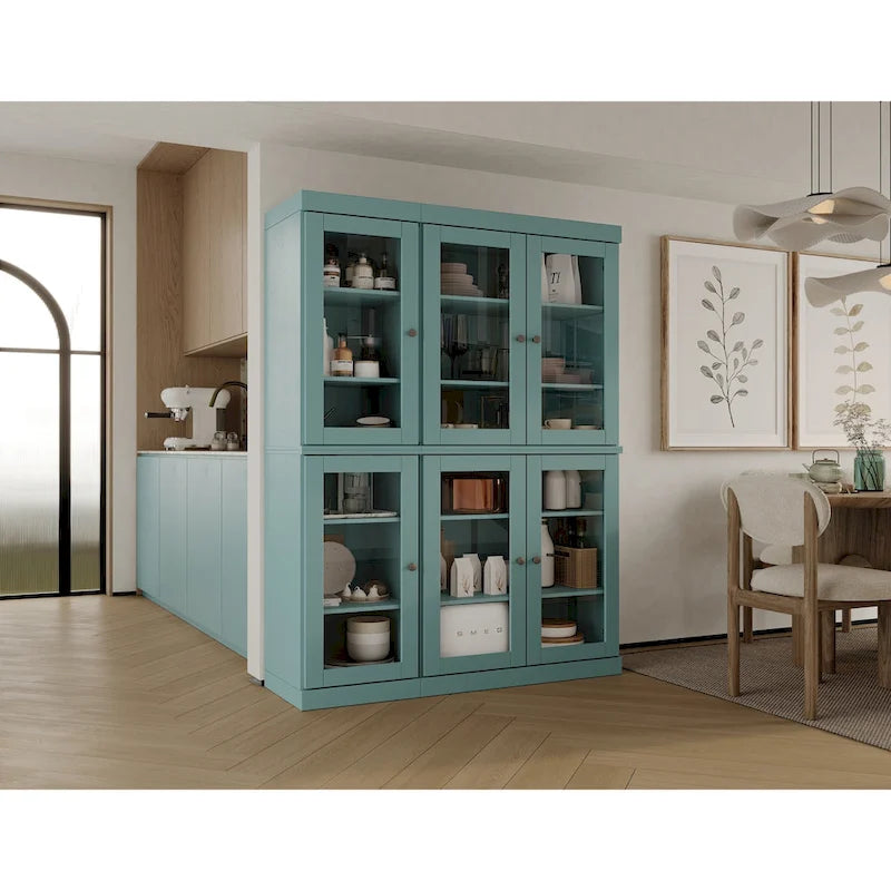 Armoire de salle à manger en pin massif avec portes vitrées et étagères réglables — Fabriquée au Brésil