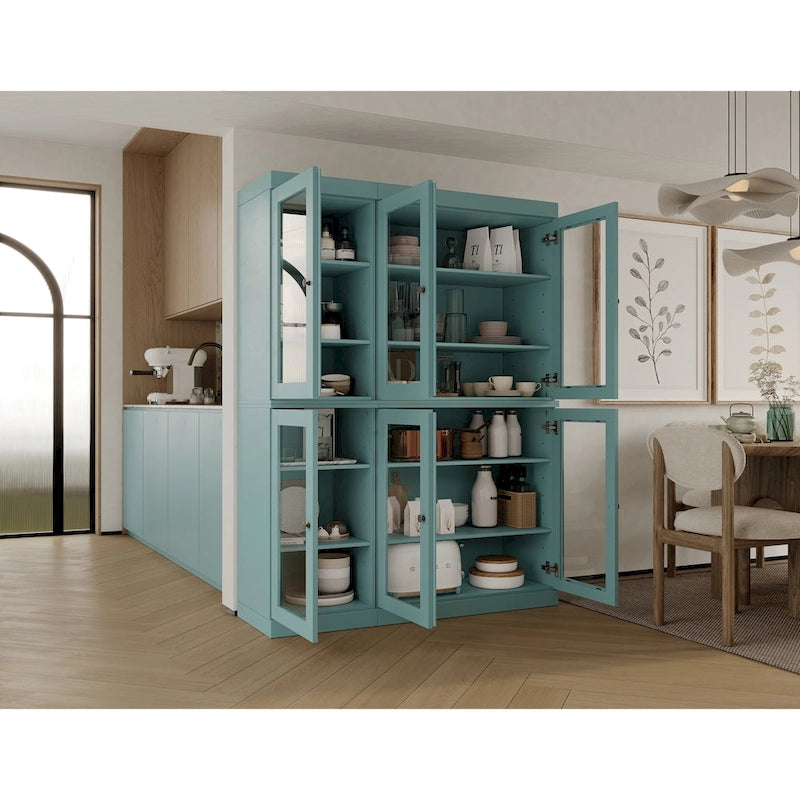 Armoire de salle à manger en pin massif avec portes vitrées et étagères réglables — Fabriquée au Brésil