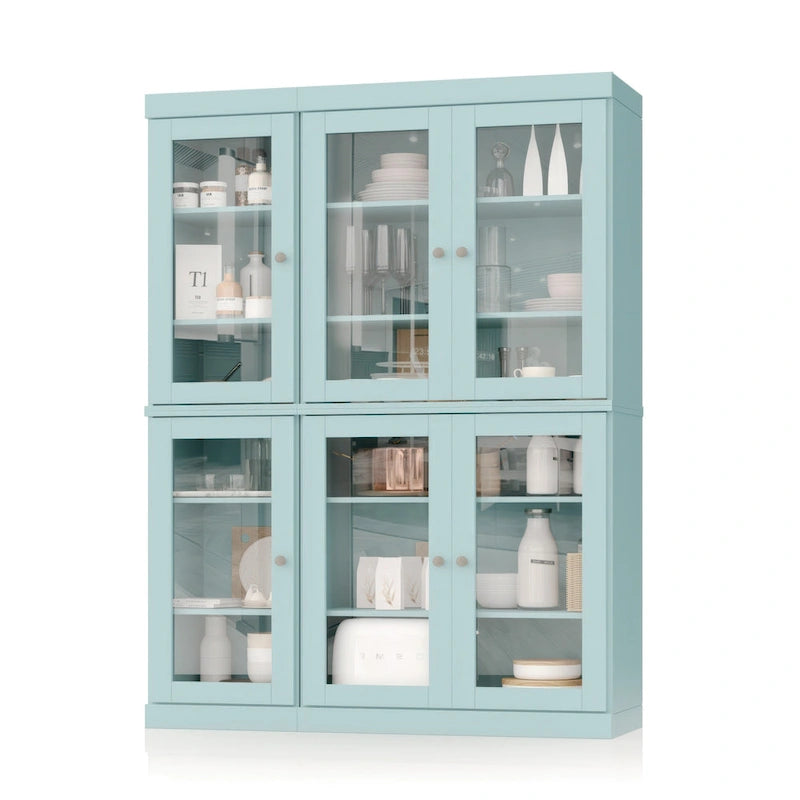 Armoire de salle à manger en pin massif avec portes vitrées et étagères réglables — Fabriquée au Brésil