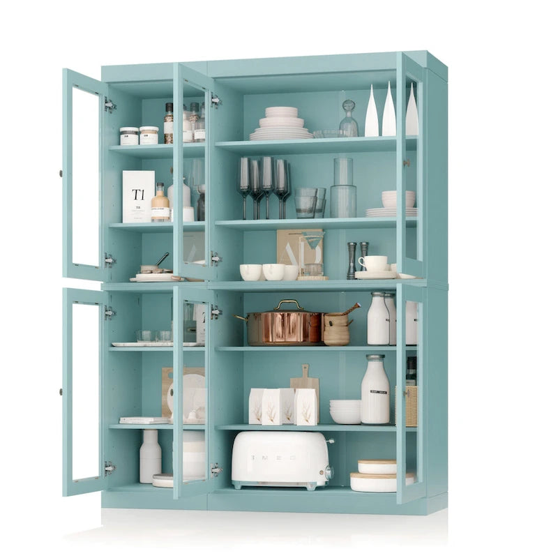 Armoire de salle à manger en pin massif avec portes vitrées et étagères réglables — Fabriquée au Brésil