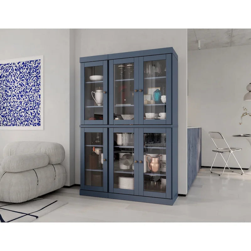 Armoire de salle à manger en pin massif avec portes vitrées et étagères réglables — Fabriquée au Brésil
