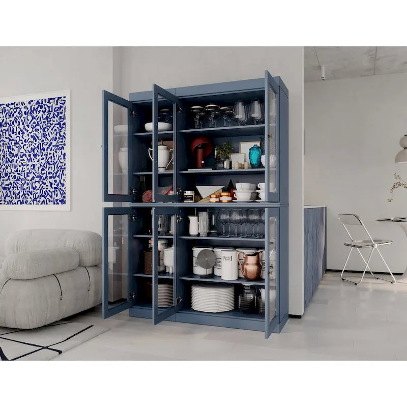 Armoire de salle à manger en pin massif avec portes vitrées et étagères réglables — Fabriquée au Brésil