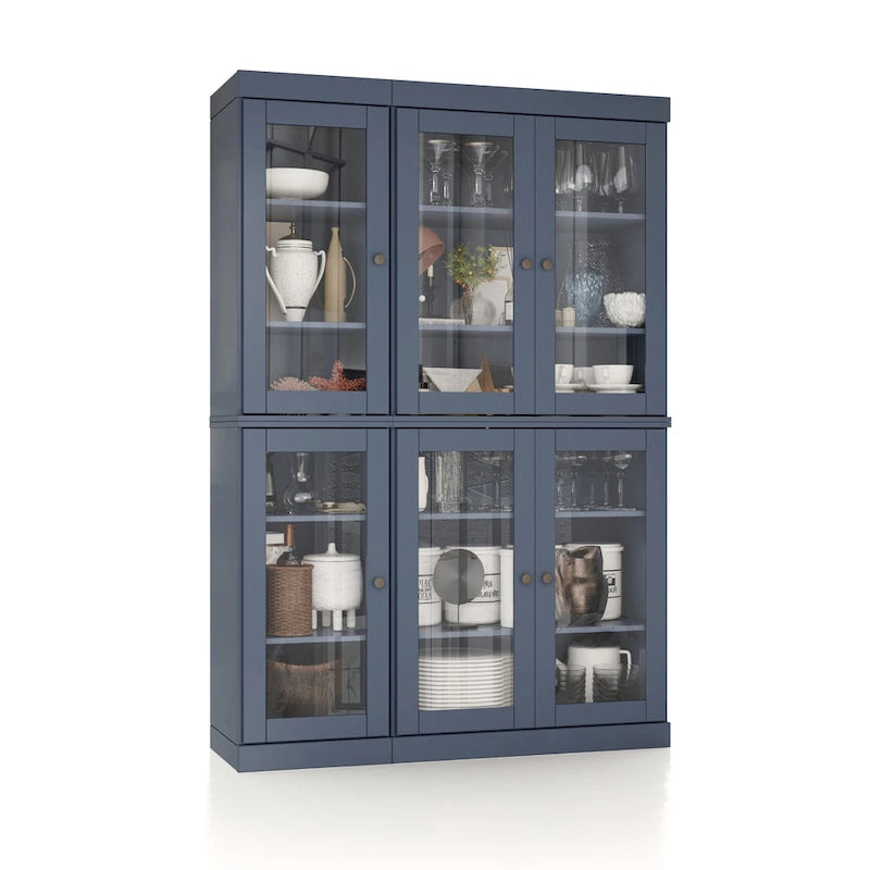 Armoire de salle à manger en pin massif avec portes vitrées et étagères réglables — Fabriquée au Brésil