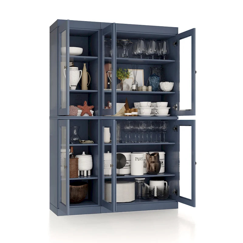Armoire de salle à manger en pin massif avec portes vitrées et étagères réglables — Fabriquée au Brésil