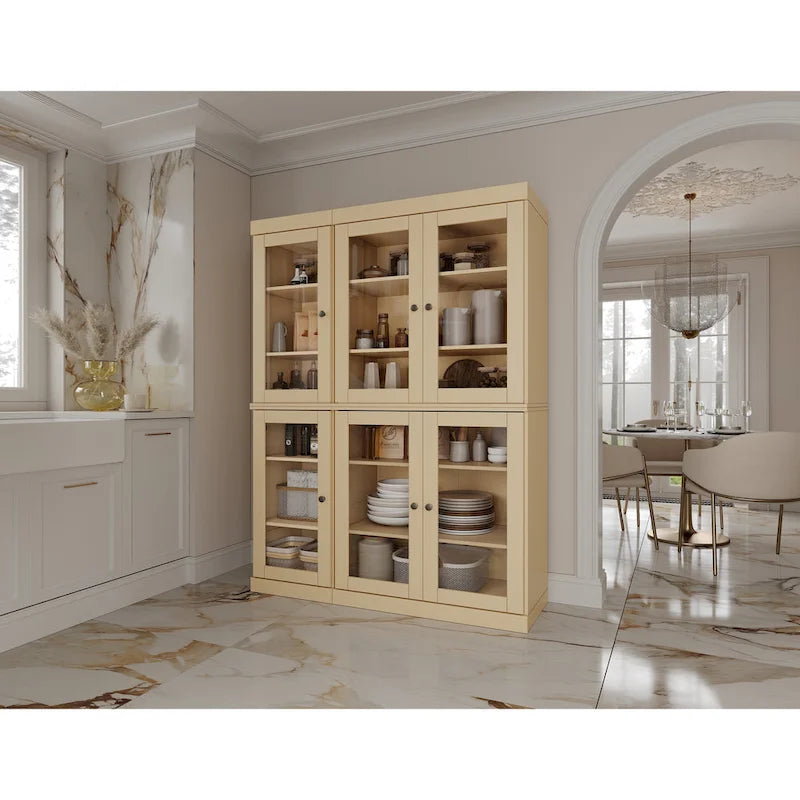 Armoire de salle à manger en pin massif avec portes vitrées et étagères réglables — Fabriquée au Brésil