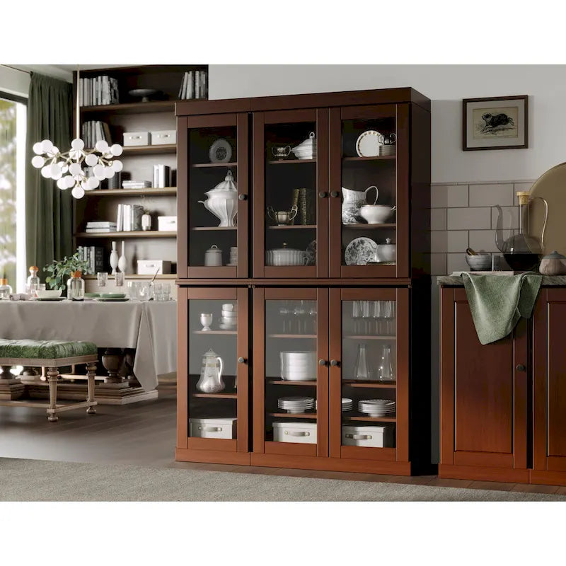 Armoire de salle à manger en pin massif avec portes vitrées et étagères réglables — Fabriquée au Brésil