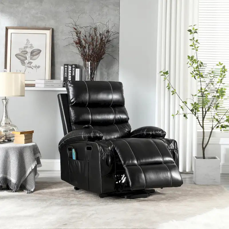 Fauteuil inclinable releveur avec 8 points de massage, chaleur lombaire et porte-gobelets — Pour seniors