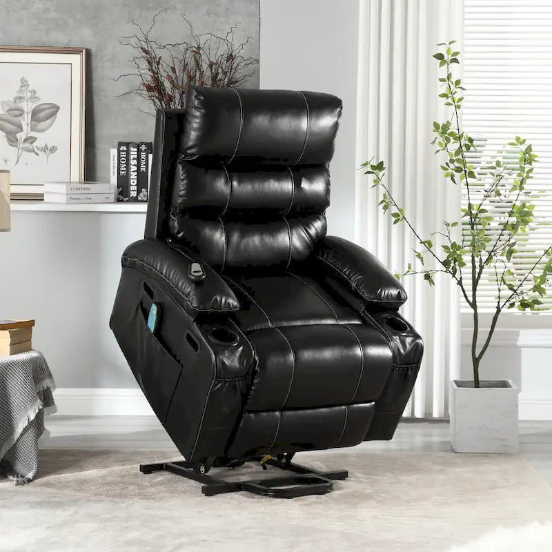 Fauteuil inclinable releveur avec 8 points de massage, chaleur lombaire et porte-gobelets — Pour seniors