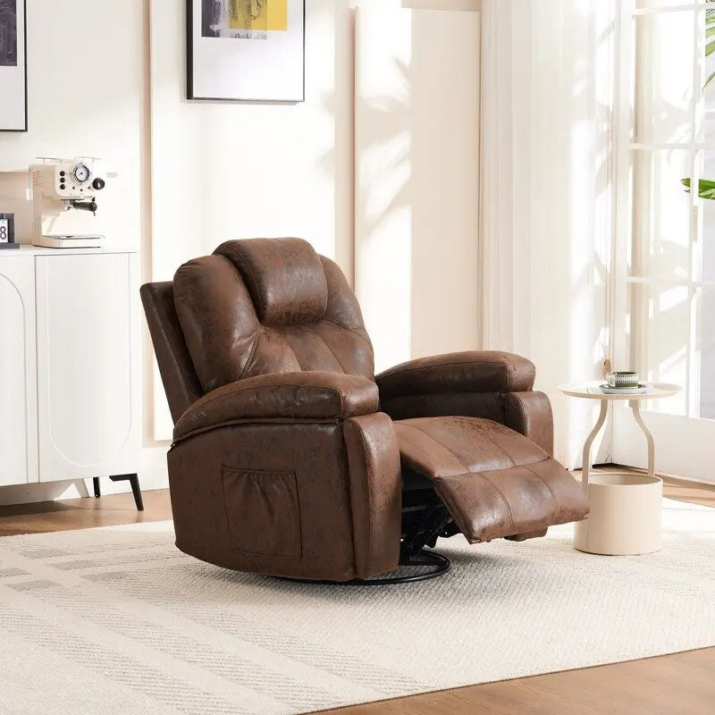 Fauteuil pivotant surdimensionné en similicuir avec porte-gobelet et poche latérale