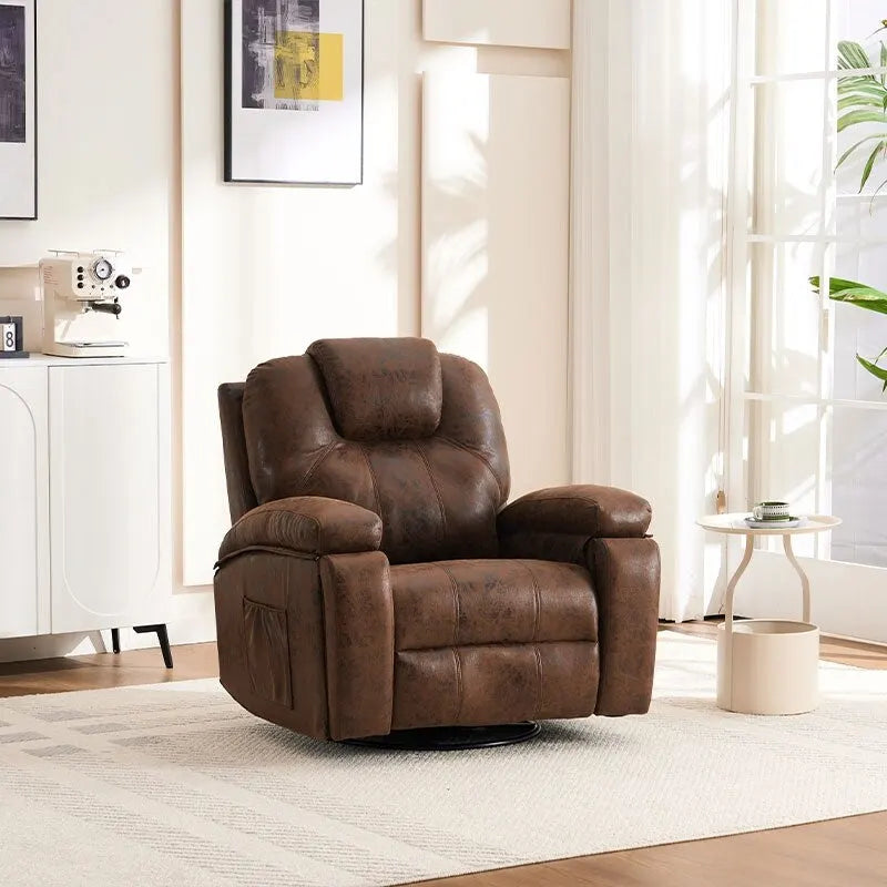 Fauteuil pivotant surdimensionné en similicuir avec porte-gobelet et poche latérale