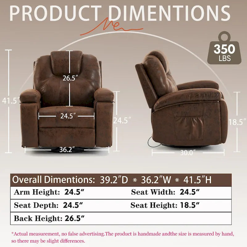 Fauteuil pivotant surdimensionné en similicuir avec porte-gobelet et poche latérale