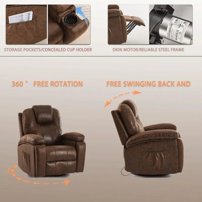 Fauteuil pivotant surdimensionné en similicuir avec porte-gobelet et poche latérale
