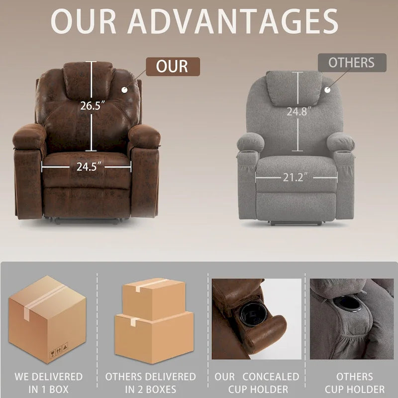 Fauteuil pivotant surdimensionné en similicuir avec porte-gobelet et poche latérale