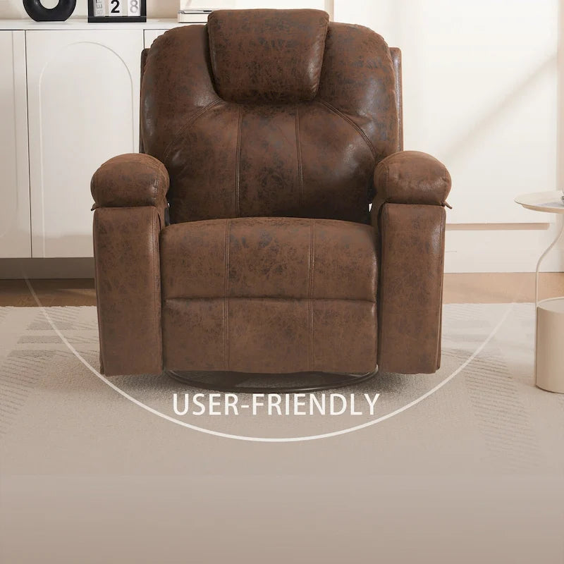 Fauteuil pivotant surdimensionné en similicuir avec porte-gobelet et poche latérale