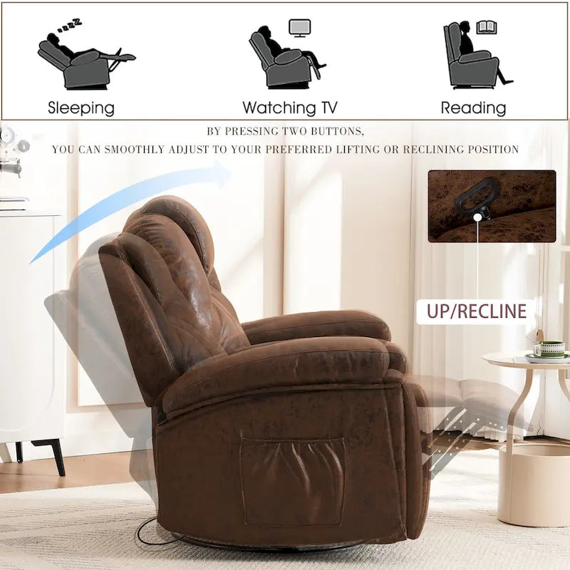Fauteuil pivotant surdimensionné en similicuir avec porte-gobelet et poche latérale