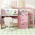 Pink/White Low Loft Bed with Desk, Storage & Whiteboard ¨C Twin, 1-Person