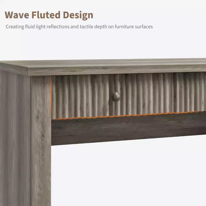 Fluted Home Office Desk Storage, 54 Modern Executive Desk with Charging Station, Wooden Computer Writing Desk with File Drawers for Study Room