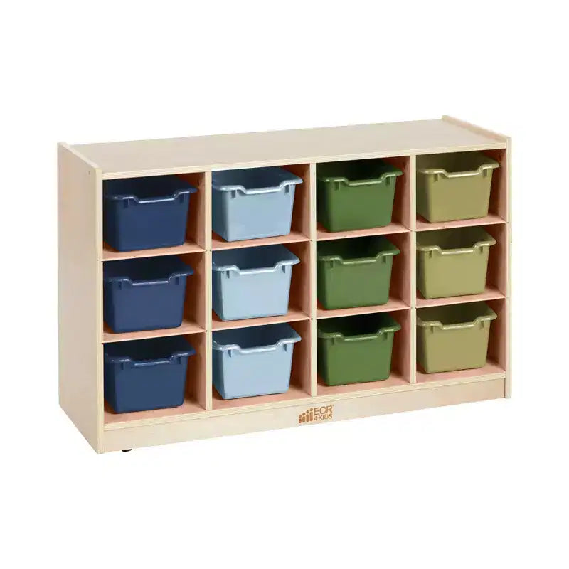 Cubby Mobile Tray Cabinet and 15 Scoop Front Bins, 3x4, Kids Furniture